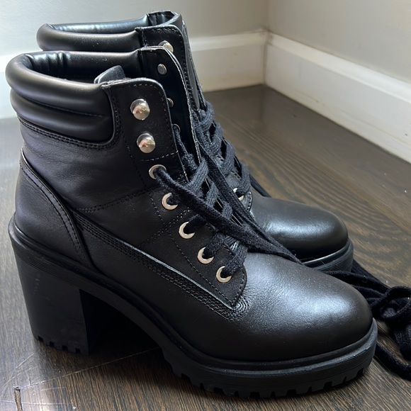 Zara heeled platform lace up black combat boots size 37 6.5 - Picture 1 of 3